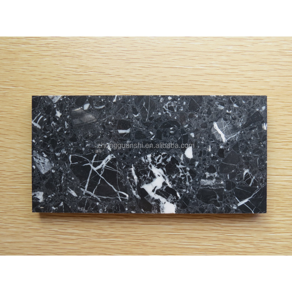 POWER STONE Wholesale  Polished Absolute Black Artificial Granite Stone Black Marble Slab Price