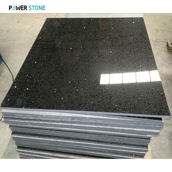 POWERSTONE High Quality Wholesale Artificial Crystal Black Quartz Countertops Vanity Tops Black Quartz Slabs Counter Top PSSS007