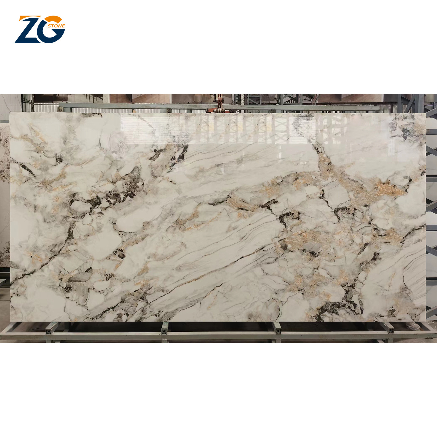 ZGSTONE Cheap Calacatta White Gloss Sintered Stone Large Slate Luxury Matte Marble Slabs For Background Floor Slab Tile China