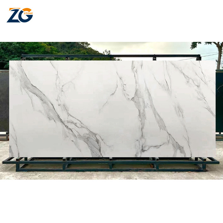 ZGSTONE Cheap Calacatta White Gloss Sintered Stone Large Slate Luxury Matte Marble Slabs For Background Floor Slab Tile China