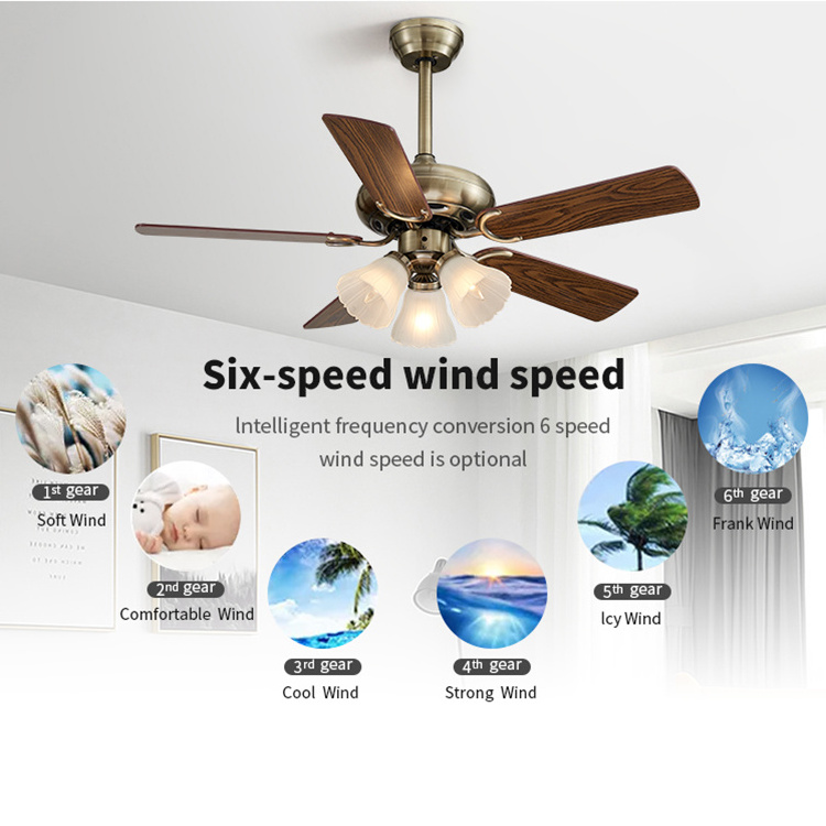 OEM/ODM DC Motor 52inch Indoor Decoration Lighting 5 Wood Blade Ceiling Fan With Light