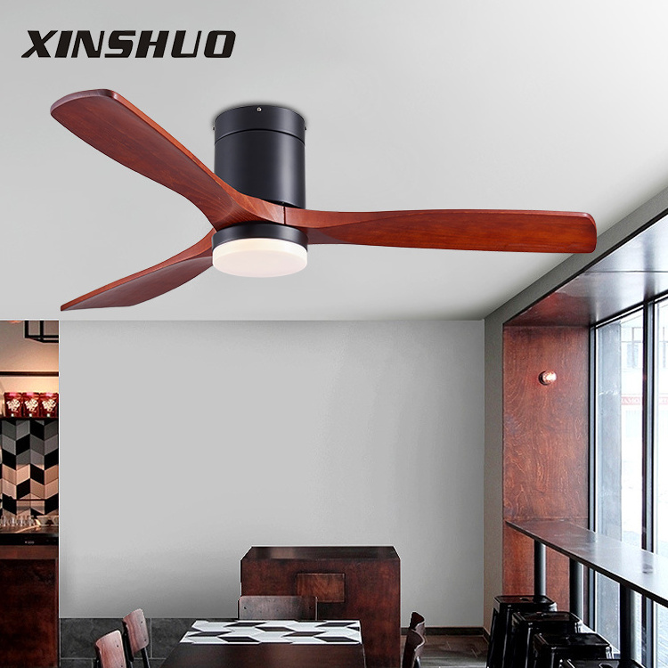 Decoration Home Air Conditioning Solid wood Blade Iron Acrylic Lamp Ceiling Fan 220v With LED Light