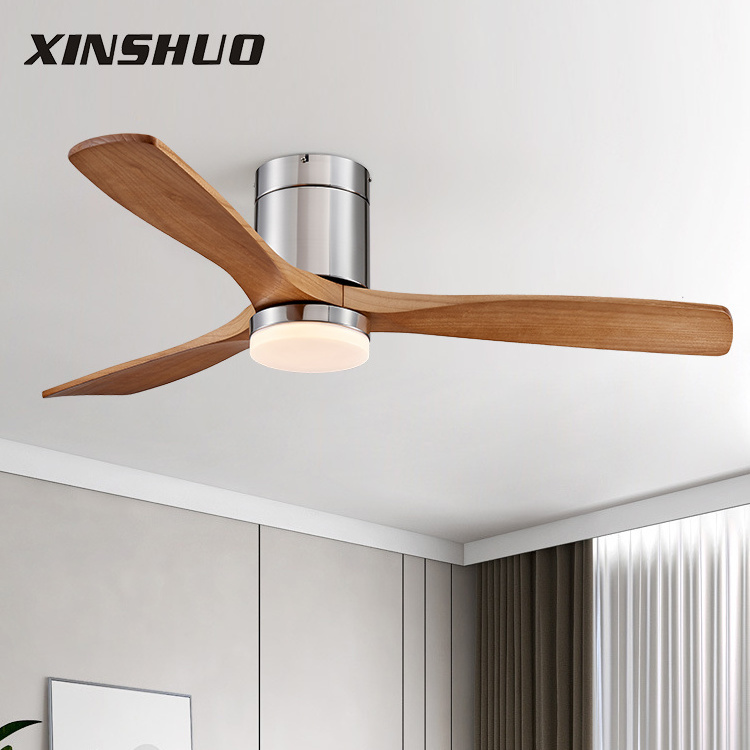 Decoration Home Air Conditioning Solid wood Blade Iron Acrylic Lamp Ceiling Fan 220v With LED Light