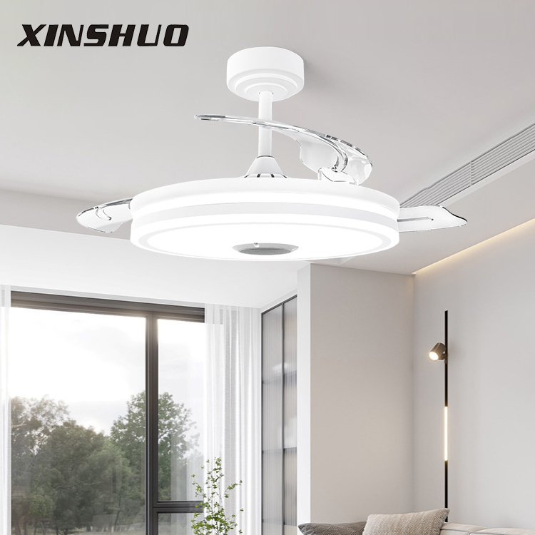 Invisible Hidden Blades Retractil Celling Fan Ceiling Lamp Recessed Led Ceiling Fans With Speaker