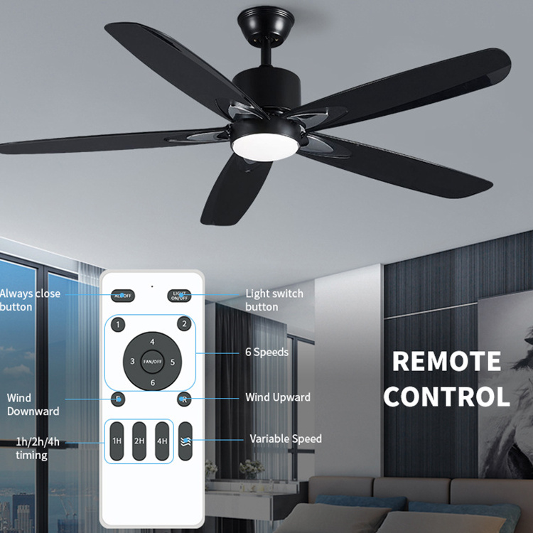 Retro Style 55 Inch Light Fan 5 Abs Blades Remote Control Antique Led Ceiling Fans Light