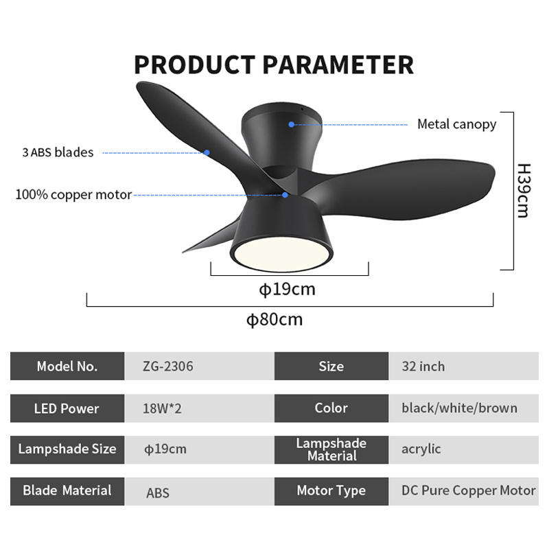 Modern Remote Control Home Indoor And Outdoor Balcony Black Lighting Led Light Outdoor Ceiling Fans