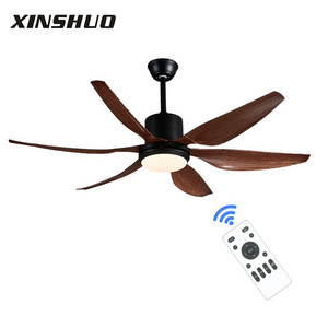 Indoor Retro Rustic Industrial Six ABS Blade 55inch DC Motor Remote Control Led Ceiling Fan With Light