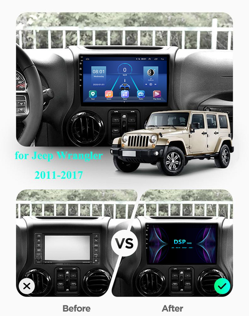 carplay 10.1inch Android 13 Car DVD Player for Jeep Wrangler 3 JK 2010-2017 RHD GPS Navigation Car Radio Audio Video Multimedia