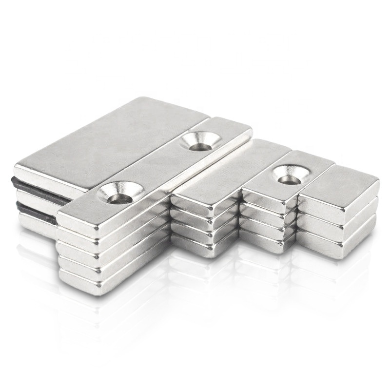 Customized Industrial N52 NdFeB Magnet Rectangular Pot Channel Neodymium Block Magnet with Countersunk Hole Screw Holes