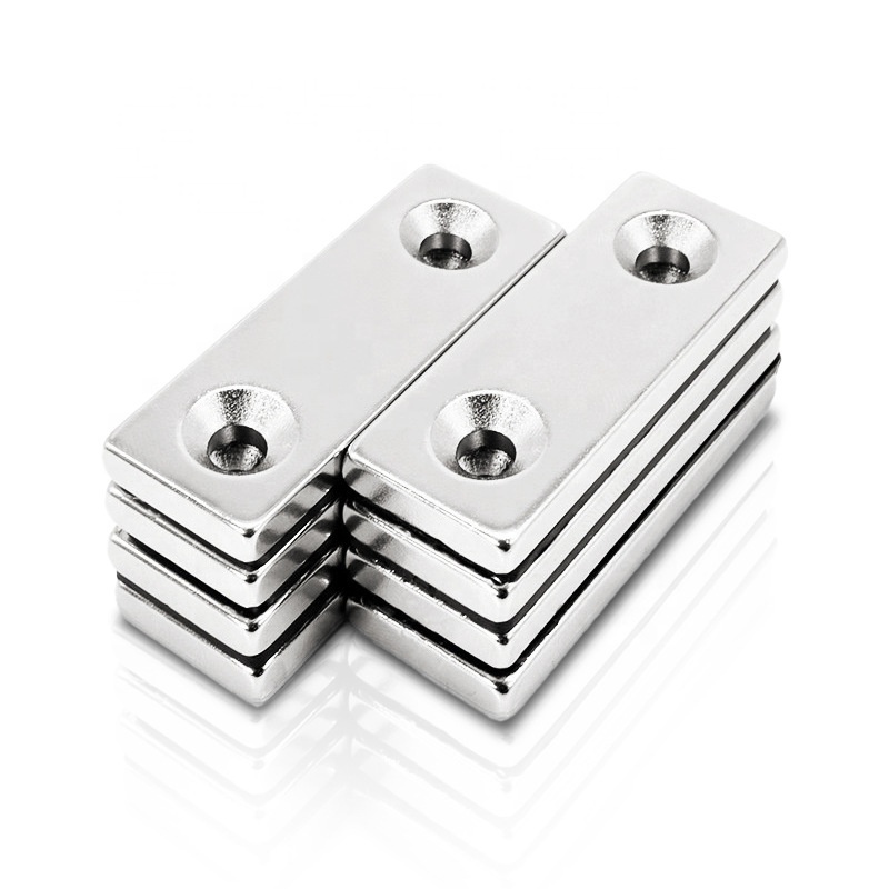 Customized Industrial N52 NdFeB Magnet Rectangular Pot Channel Neodymium Block Magnet with Countersunk Hole Screw Holes