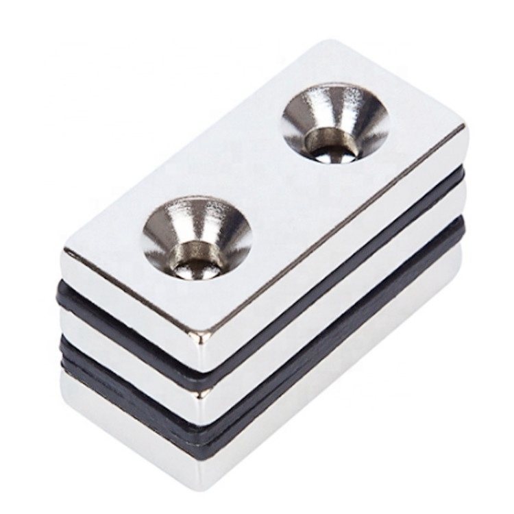 Customized Industrial N52 NdFeB Magnet Rectangular Pot Channel Neodymium Block Magnet with Countersunk Hole Screw Holes