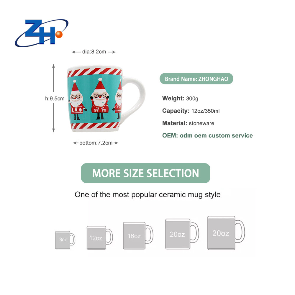 Wholesale 12oz large ceramic coffee  cup custom snowman pattern decal ceramic christmas mugs japanese coffee mug