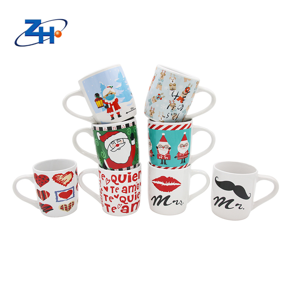 Wholesale 12oz large ceramic coffee  cup custom snowman pattern decal ceramic christmas mugs japanese coffee mug