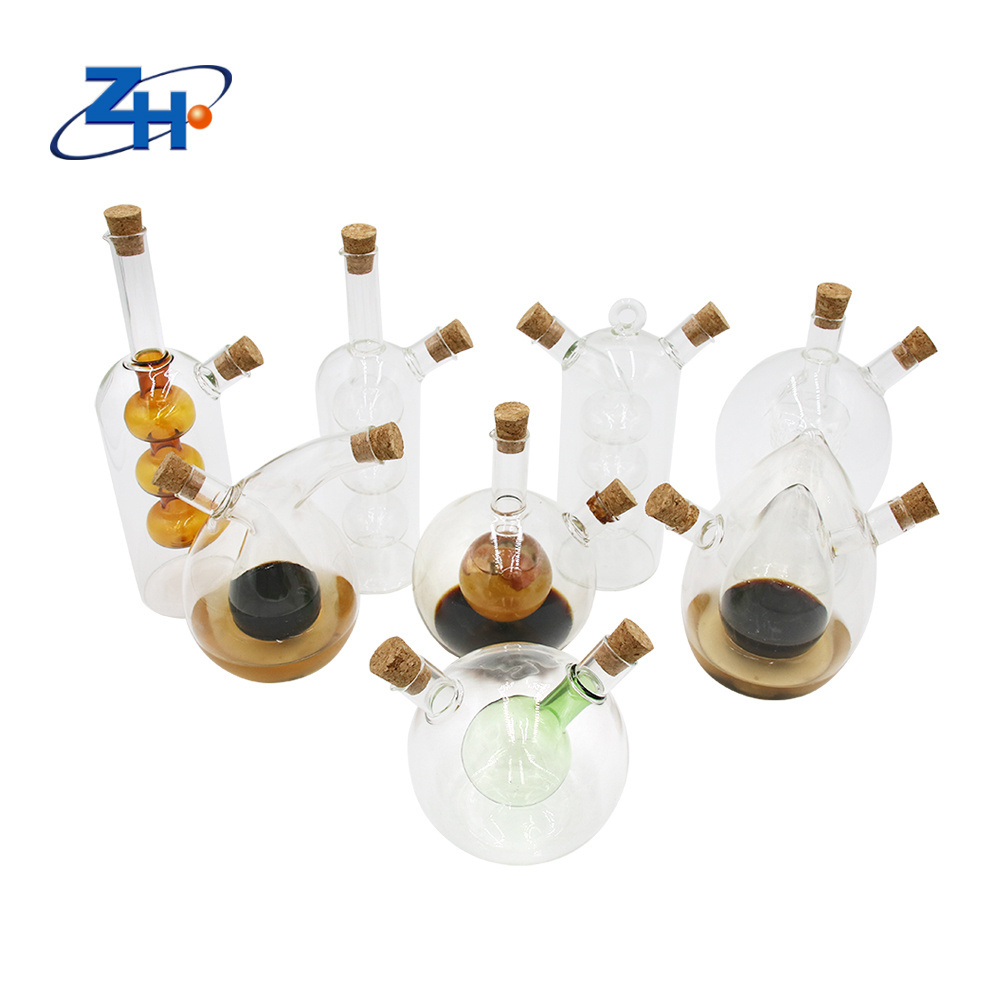 Customized 2-in-1 Glass Oil and Vinegar Cruet with Cork Stoppers and Handle Customized Oil Vinegar Dispenser