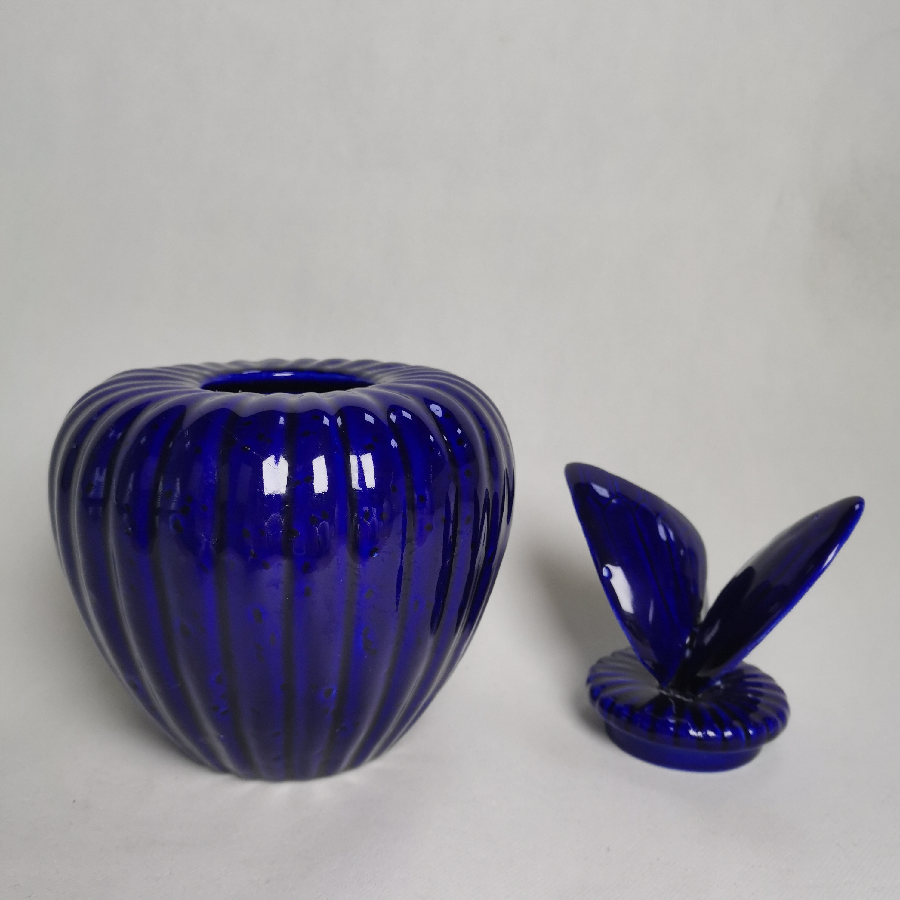 Ceramic pet urn with textured butterfly wing lid