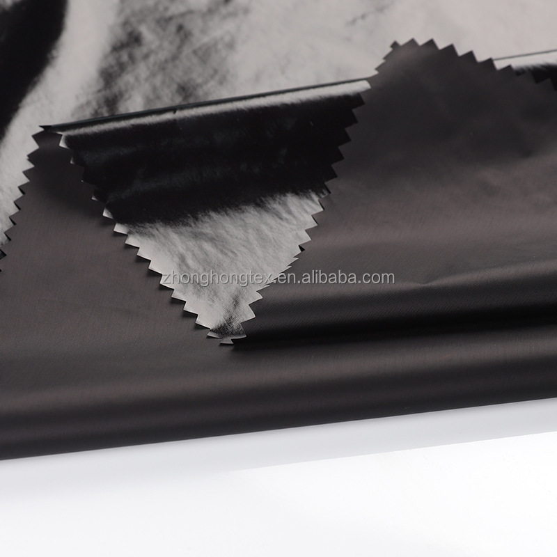 380T Glossy Puffer Vest Fabric 50GSM Bright PU Coated Finished Nylon Taffeta Water Proof Garments Fabric