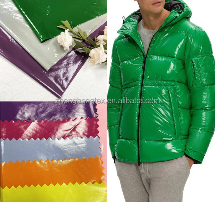 380T Glossy Puffer Vest Fabric 50GSM Bright PU Coated Finished Nylon Taffeta Water Proof Garments Fabric