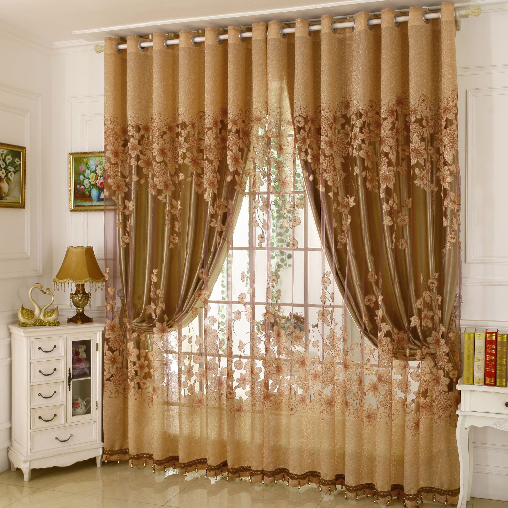 Turkish sheer curtains hot selling  embroidery curtain ready made luxury