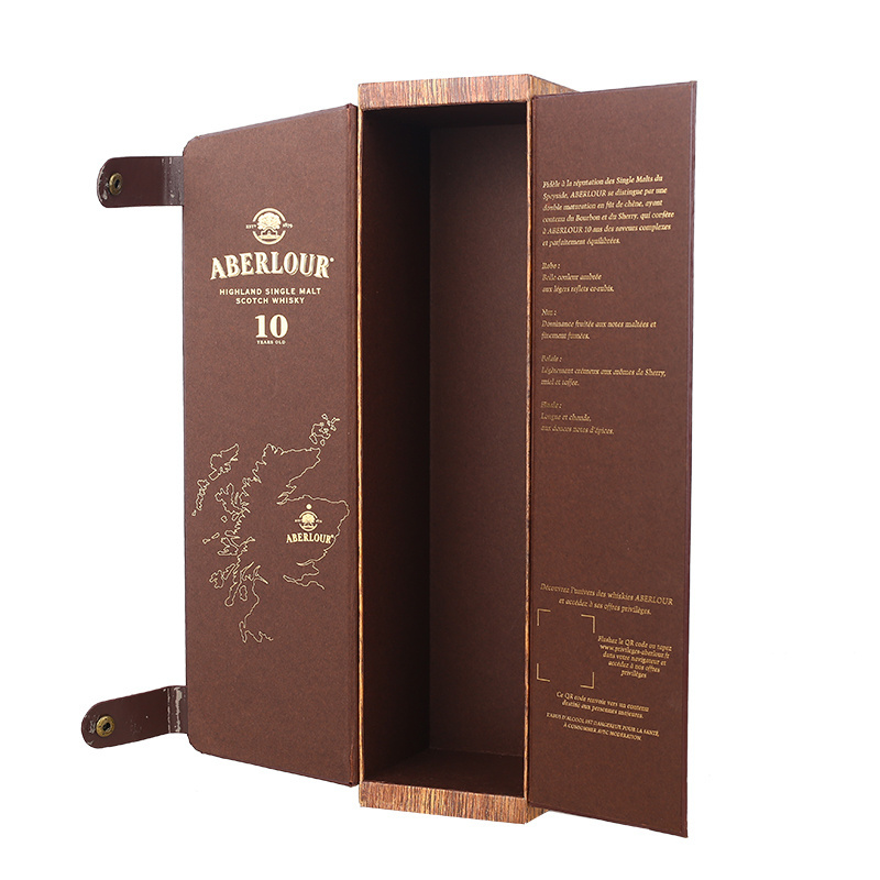 Custom printed PU leather paper gift packaging boxes for one bottle wine packaging box magnetic closure