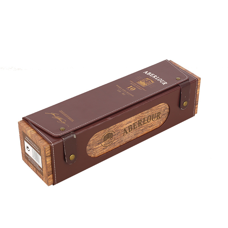 Custom printed PU leather paper gift packaging boxes for one bottle wine packaging box magnetic closure