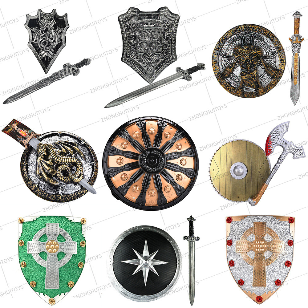 Kid role play weapon set foam sword large plastic viking shield medieval foam cosplay gladiator shield and sword