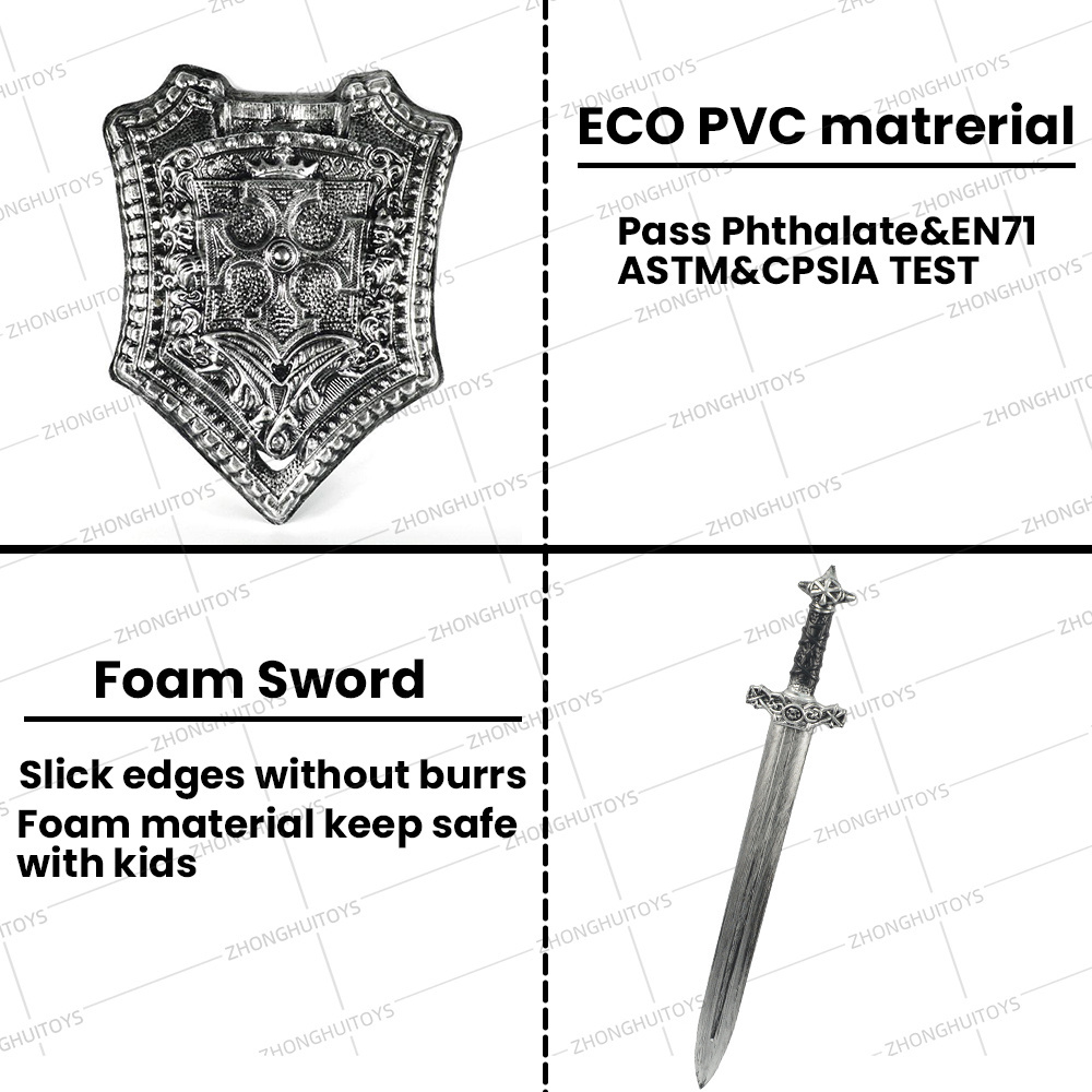 Kid role play weapon set foam sword large plastic viking shield medieval foam cosplay gladiator shield and sword