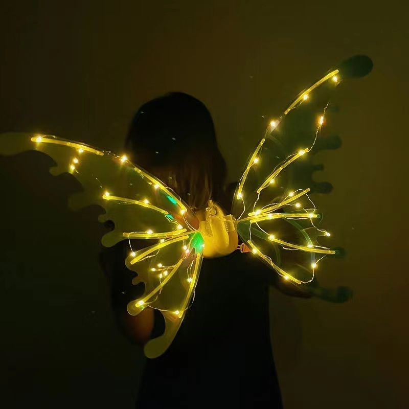 Princess LED Light Cosplay Costume Accessories Glowing Shiny Girls Fairy Moving Electric LED Butterfly Wings For Kids