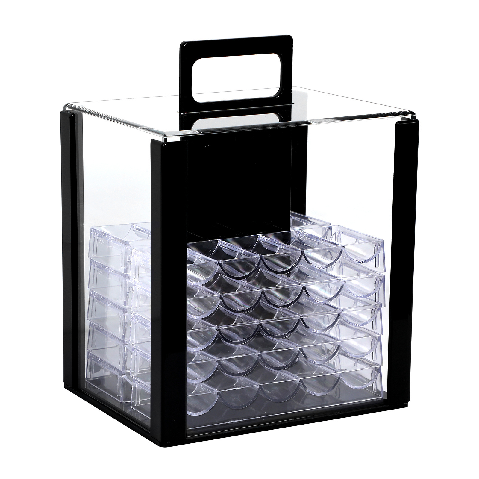 Poker Chips Suitcase With Password 1000pcs Acrylic Transparent Double Open Boxes With 10 Chip Trays