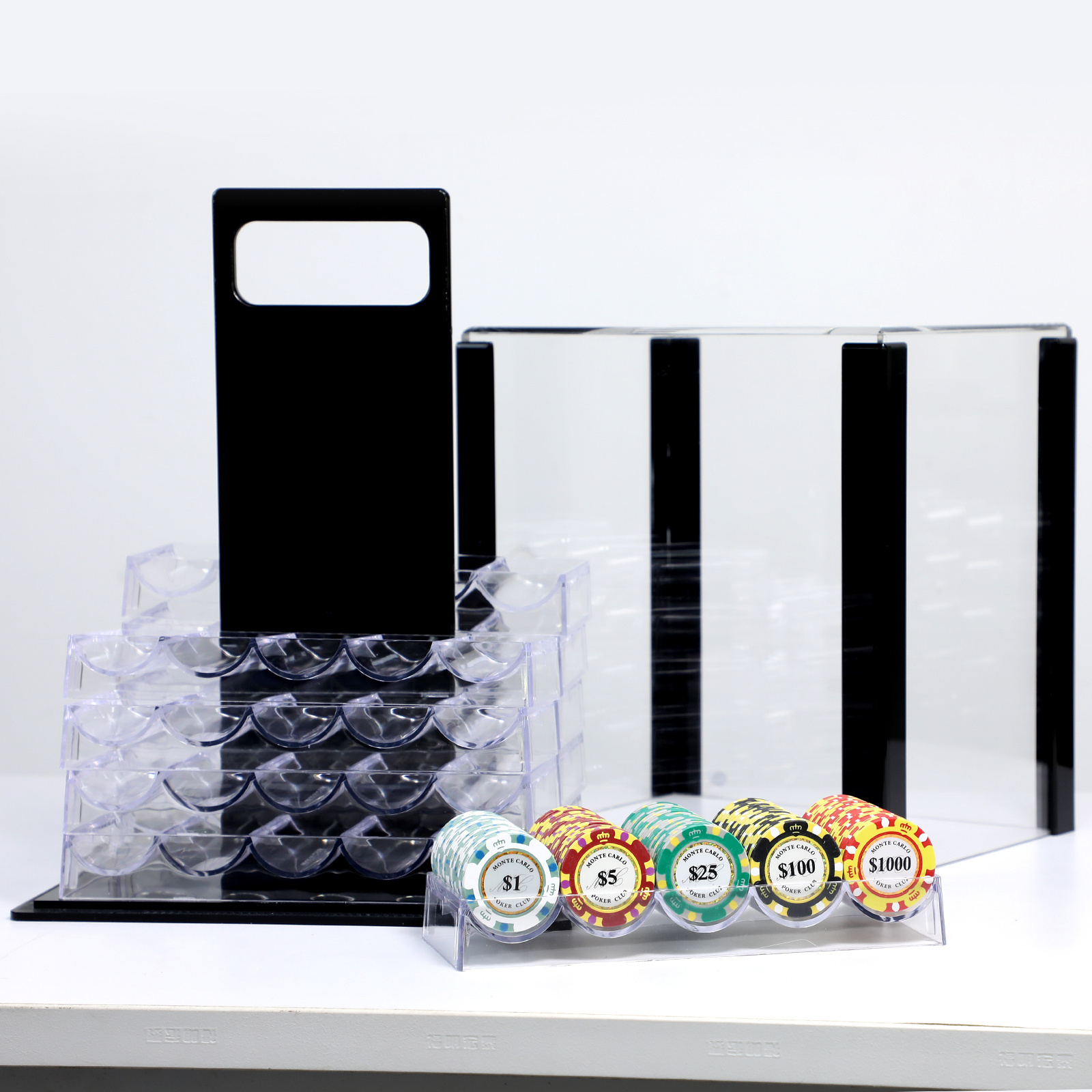 Poker Chips Suitcase With Password 1000pcs Acrylic Transparent Double Open Boxes With 10 Chip Trays