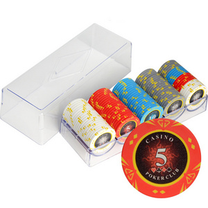 100 pieces  Texas Hold'em casino poker chips with Acrylic Chip Box 14g Clay Poker Chips Sets