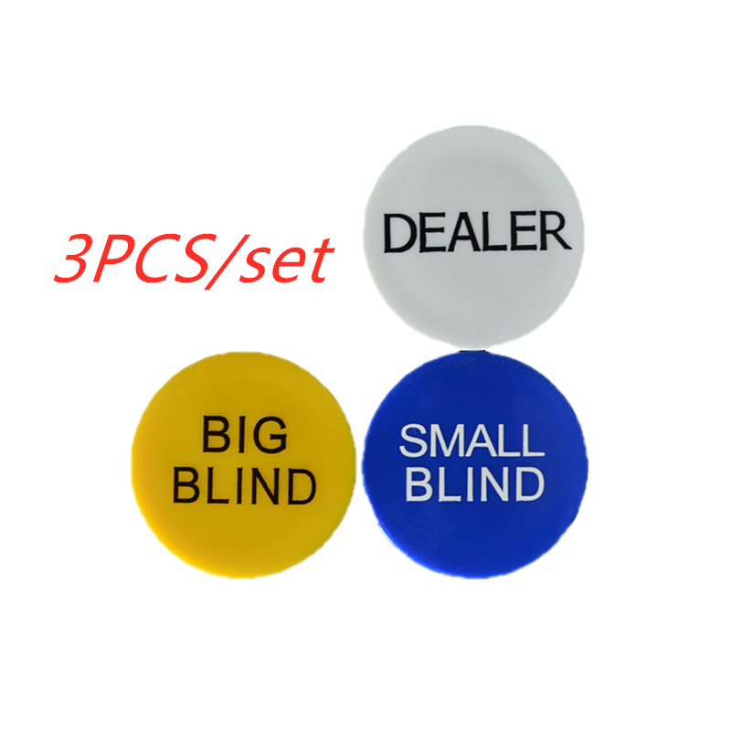 HOT SALE 3PCS/SET Melamine Round Dealer Chip Texas Poker Chip Sets SMALL BLIND/BIG BLIND/DEALER Plastic Coins Buttons