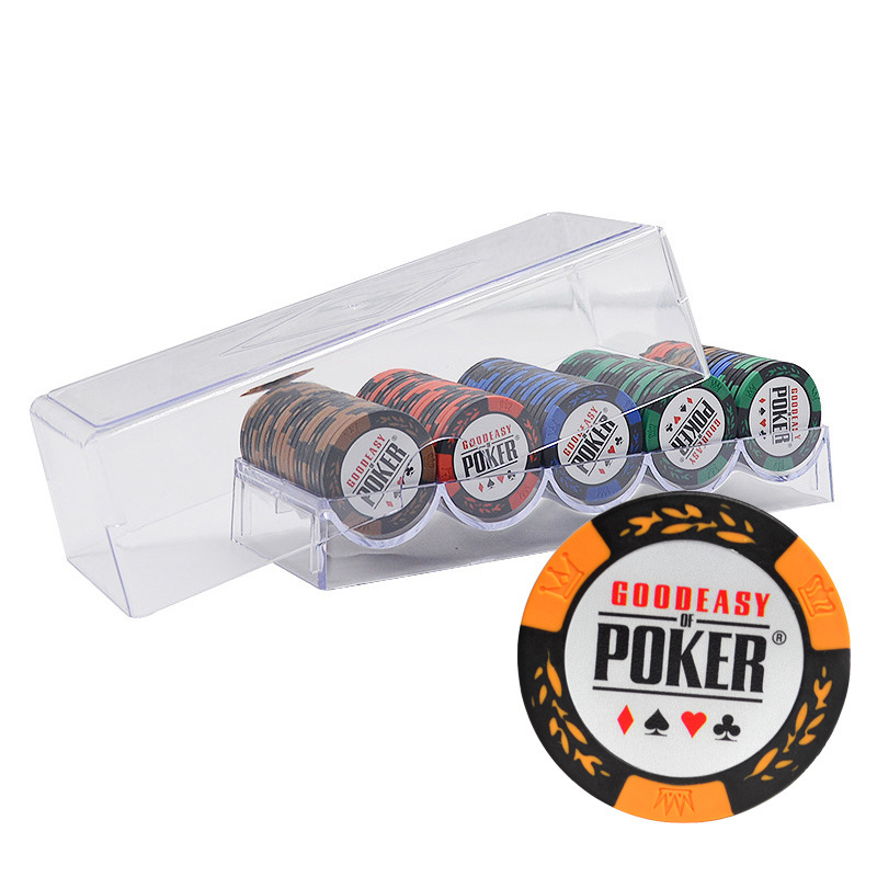 100 pieces  Texas Hold'em casino poker chips with Acrylic Chip Box 14g Clay Poker Chips Sets