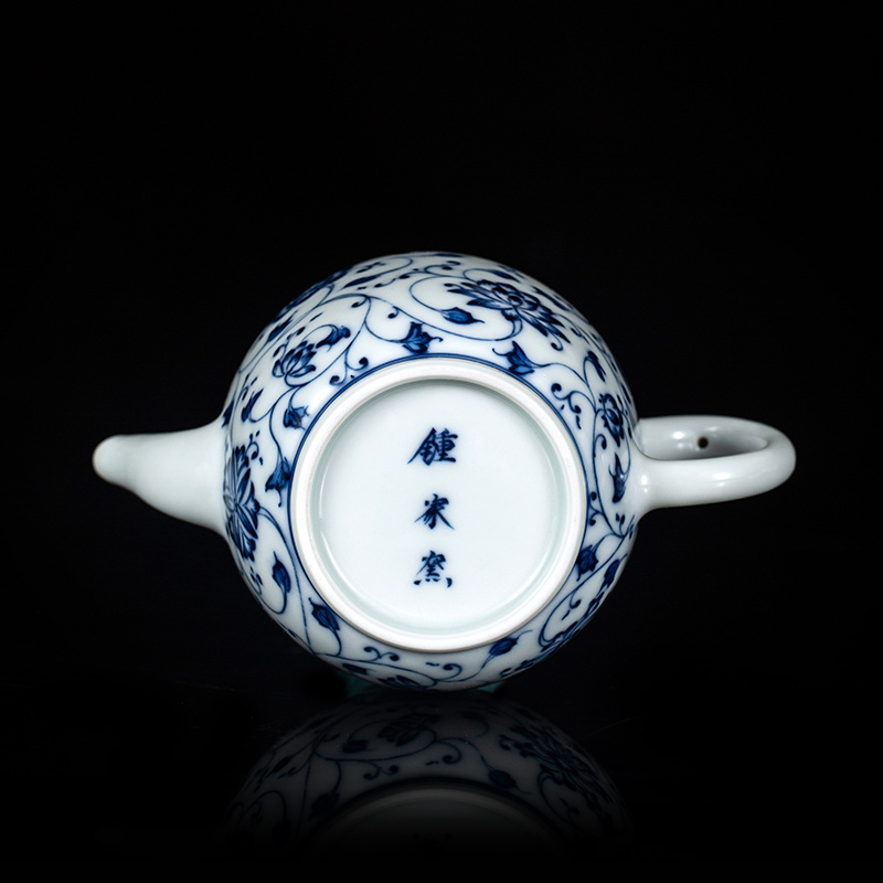 Zhongjiayao ceramic teapot Jingdezhen hand-painted branch pattern Chai kiln blue and white porcelain Kung Fu tea pot