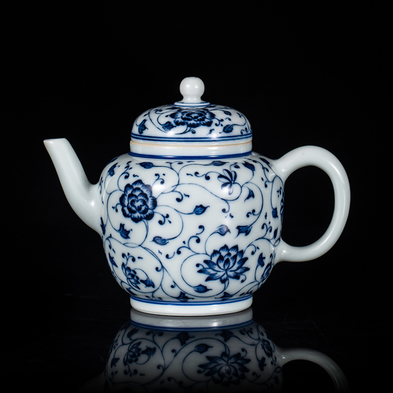 Zhongjiayao porcelain Kung Fu tea pot Jingdezhen hand-painted branch pattern Chai kiln blue and white ceramic teapot