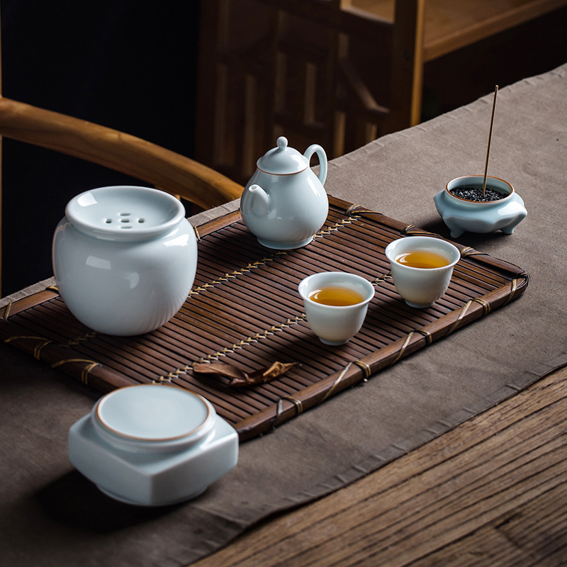 Zhong's Kiln Ceramic tea set 6-piece teapot Ru porcelain tea cup ceramic Kung Fu tea bowl home office guest gift box set