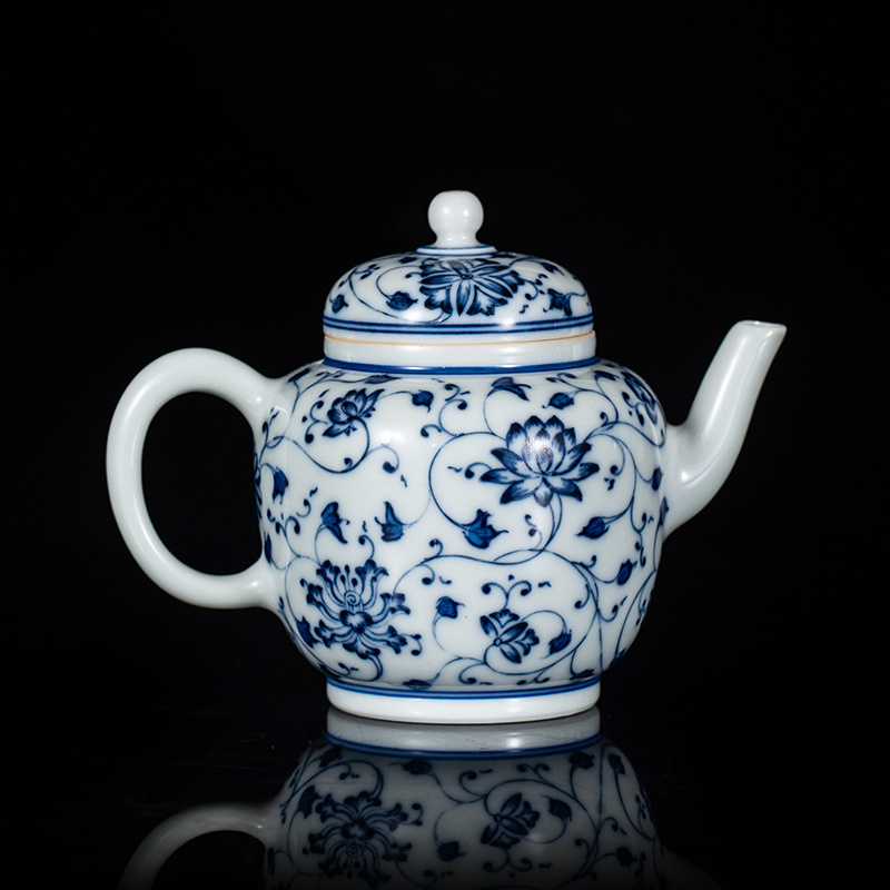 Zhongjiayao ceramic teapot Jingdezhen hand-painted branch pattern Chai kiln blue and white porcelain Kung Fu tea pot