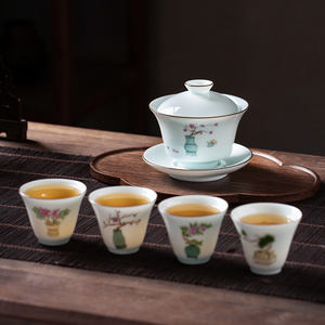 Wholesale Jingdezhen Porcelain Kung Fu Tea set mutton fat jade Chinese high-end Ceramic Tea Cup home office Teapot gift box