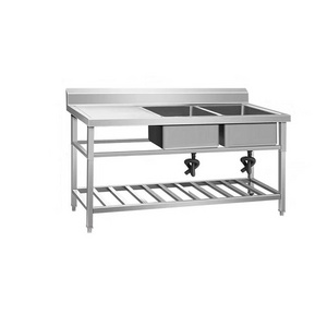 High-Quality Thickened Stainless Steel Double-Slot Sink With Platform For School/Commercial Restaurant/Home 2 Compartment Sink