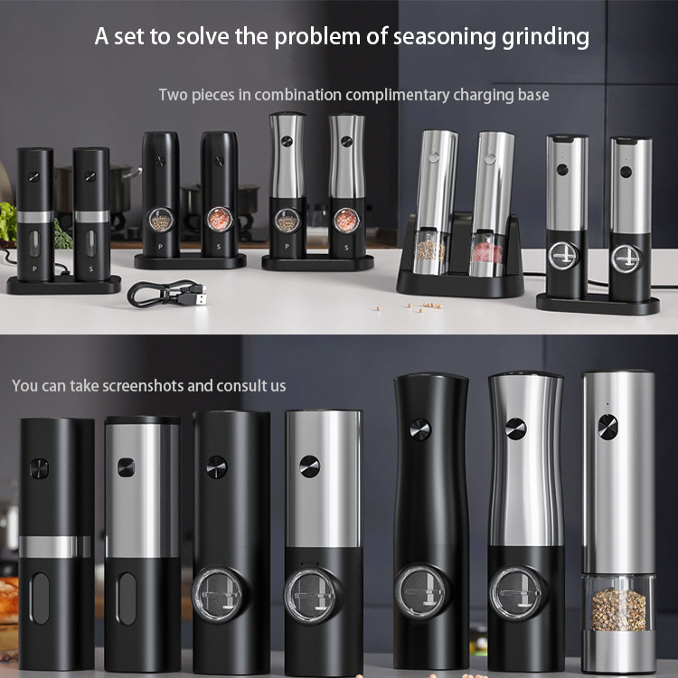 Kitchen portable battery charging gravity sensing coffee ceramic stainless steel electric spice salt grinder for pepper mill