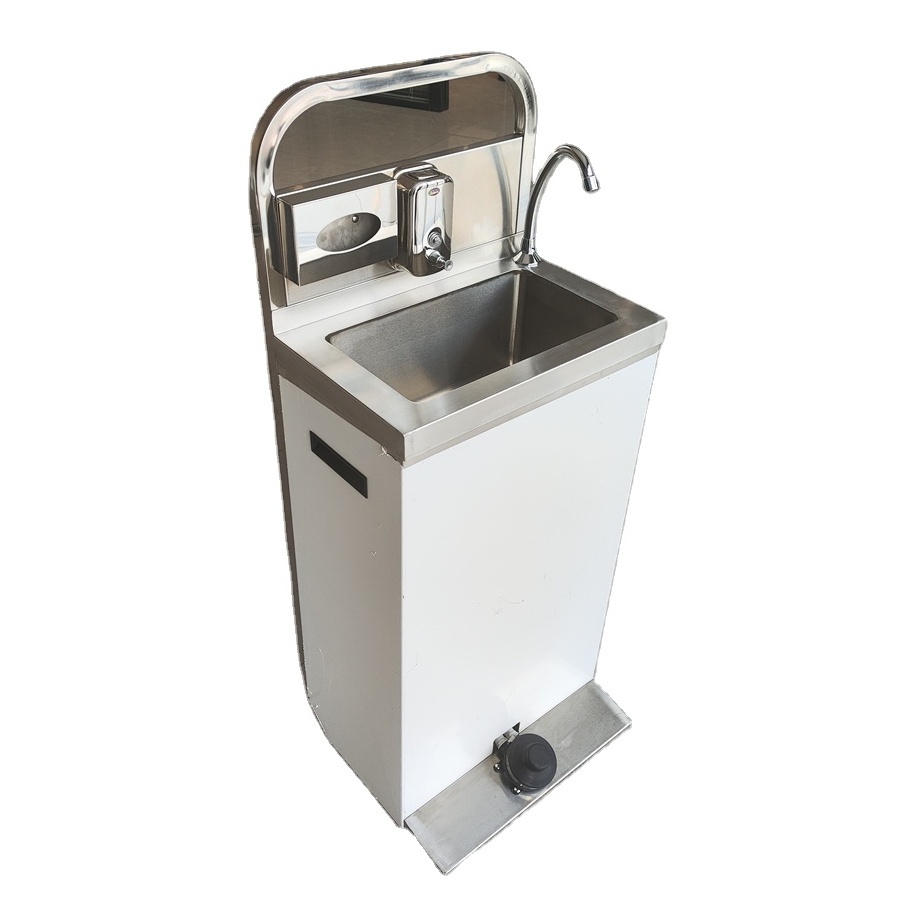 Outdoor Portable Stainless Steel Foot Operated Hand Washing Sink with Soap and Faucet