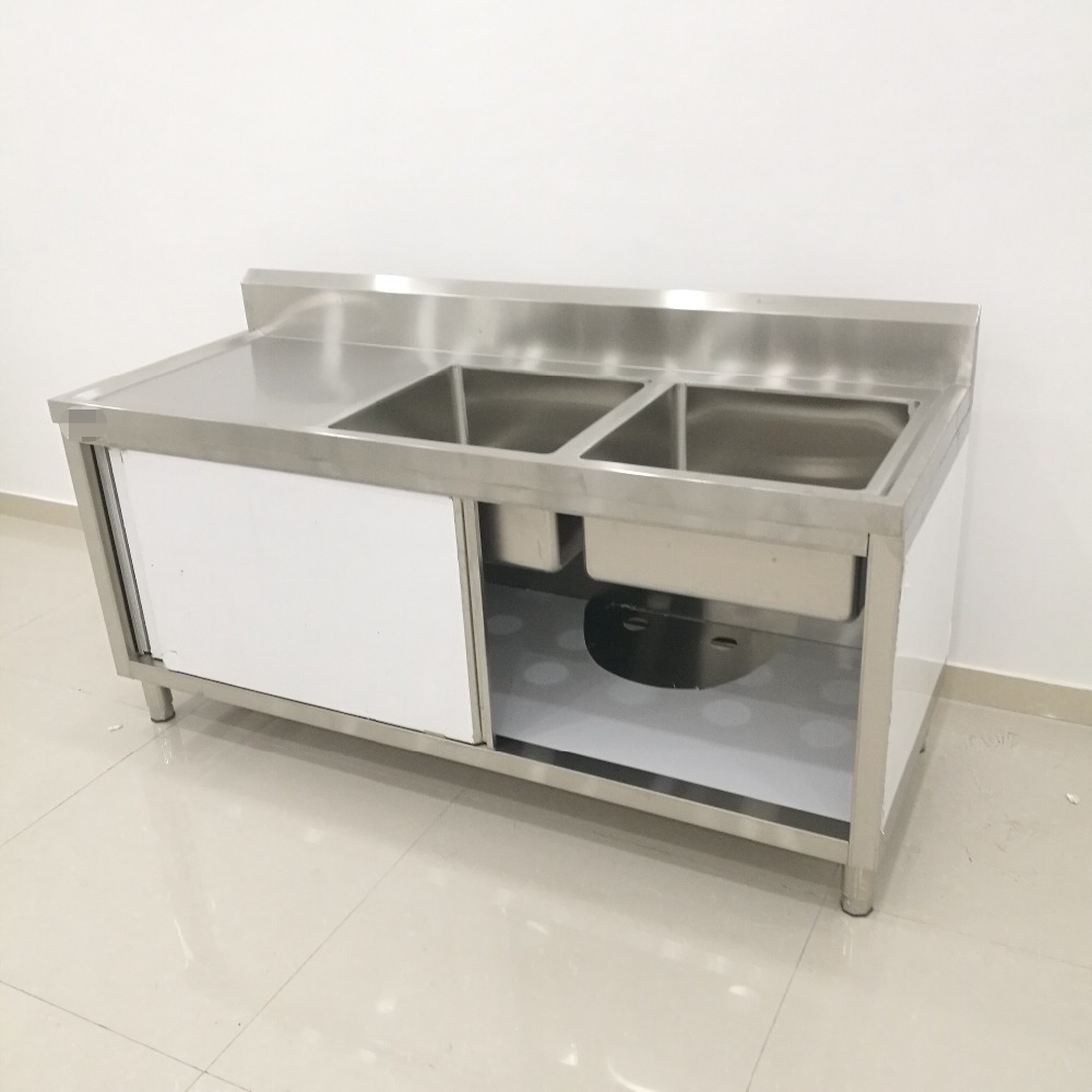 Sliding Door Sink Base Industrial Commercial Kitchen Modular Metal Stainless Steel Cabinets for Sale