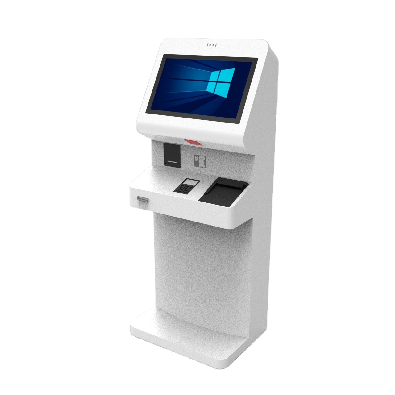 self kiosk with passport scanner, hotel keycard/SIM card dispenser, NFC, thermal printer and place for POS payment machine