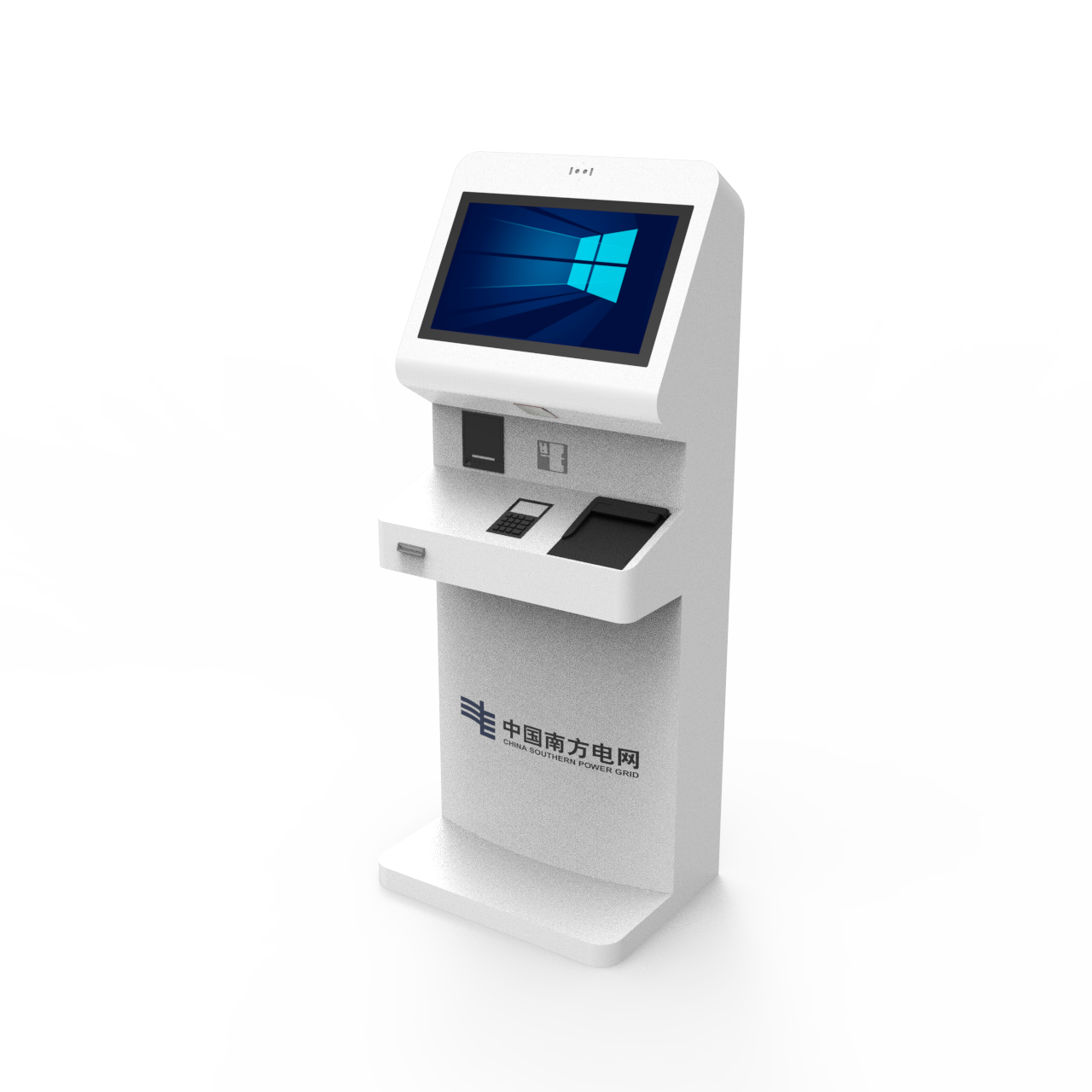 self kiosk with passport scanner, hotel keycard/SIM card dispenser, NFC, thermal printer and place for POS payment machine