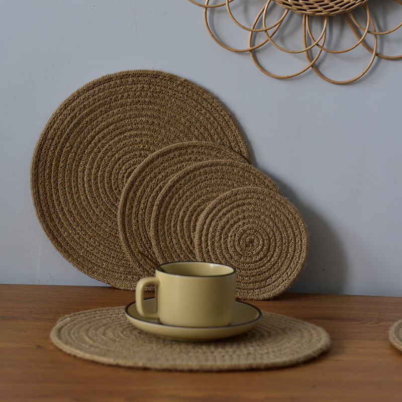 Wholesale Natural Round Cotton Rope Burlap Jute Linen Placemat Woven Hand Made Table Mats Rattan Charger Braided Placemats