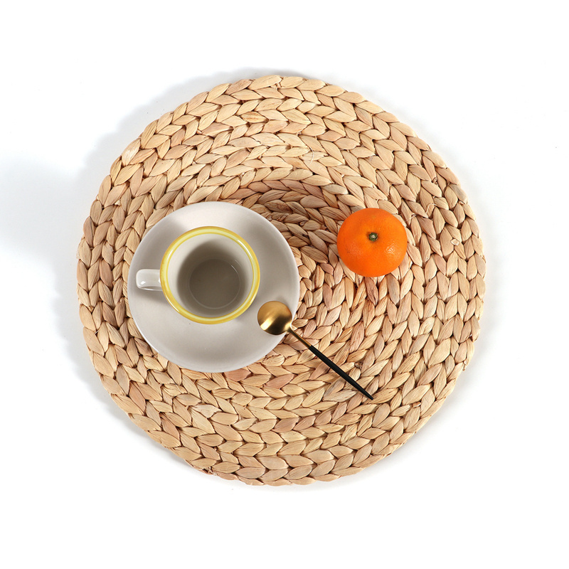 Natural Water Hyacinth Round Placemats Heat Resistant Straw Braided Non Slip Rattan Woven Cup Dining Wedding Placemat Wholesale