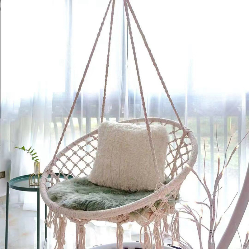 Outdoor Patio Bohemian Hammock Macrame Fringe Chair Garden Handwoven Cotton Rope Hammock Indoor Hanging Chair Swing