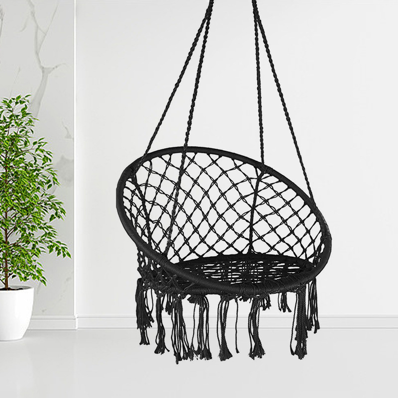 Indoor Outdoor Garden Camping Patio Folding Portable Mesh Cotton Hanging Rope Round Macrame Hammock Swing Chair