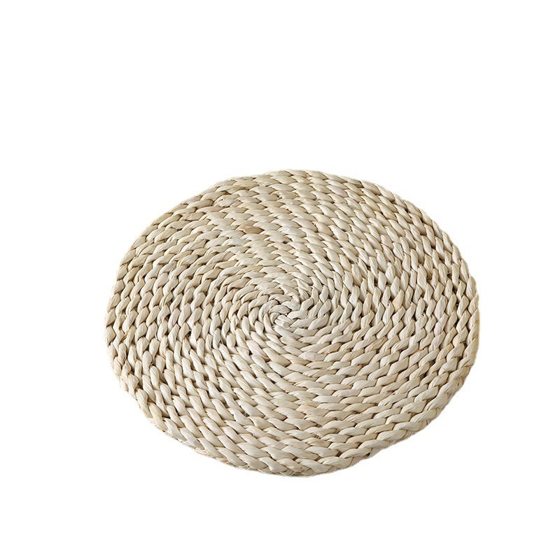 Round Woven Placemats Corn Husk Place Mats and Coaster Set Braided Rattan Charger Plates for Wedding Kitchen Dining Table