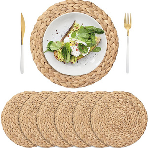 Natural Water Hyacinth Round Placemats Heat Resistant Straw Braided Non Slip Rattan Woven Cup Dining Wedding Placemat Wholesale