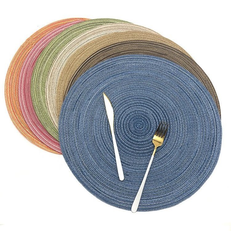 38cm Cotton Yarn Round Woven Table Mats Ramie Linen Insulation Pad Tea Placemats Coaster Home Decoration